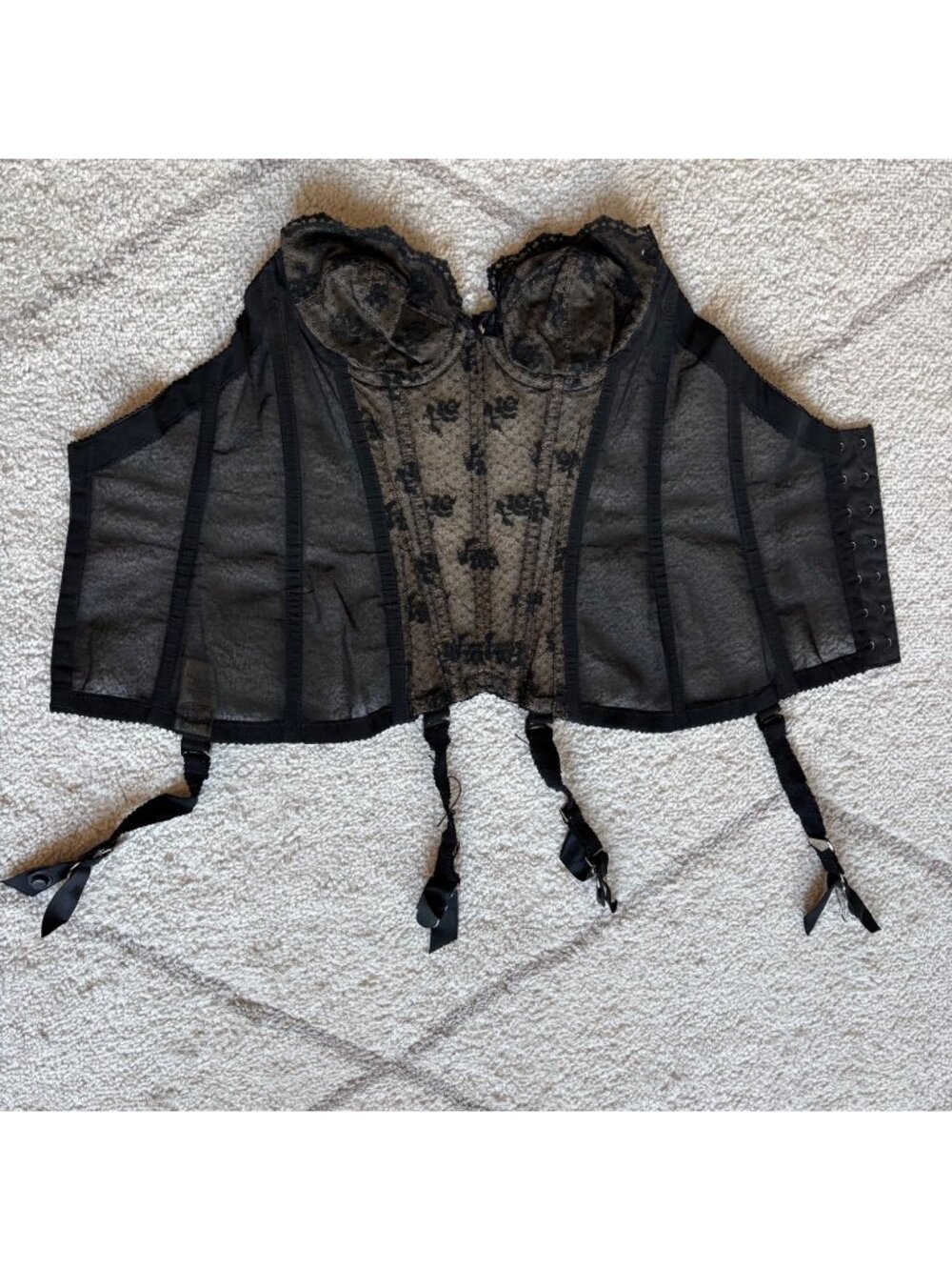 Vintage 60s Lilyette Secret Fulfillment Black Sheer Bustier Corset 32B Pinup